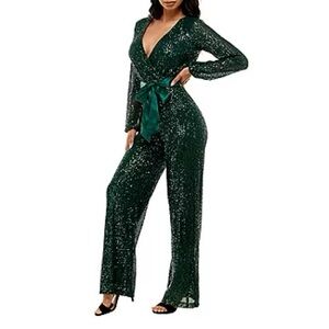 Elegant Green Sequin Jumpsuit - size 12